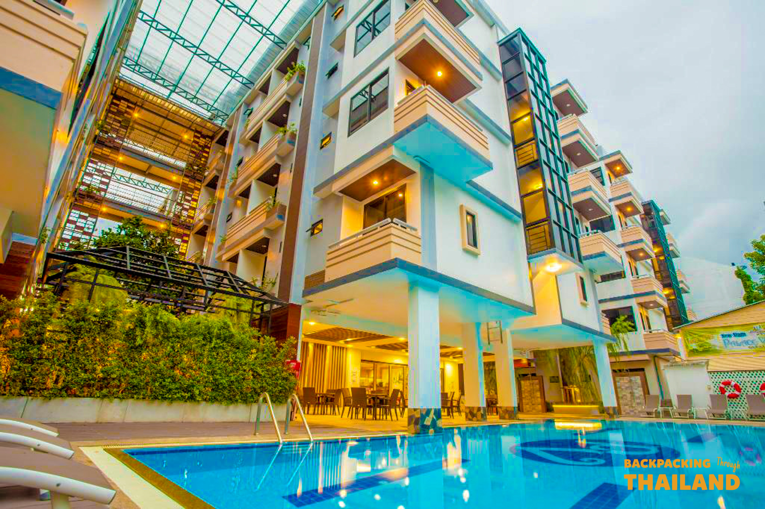 Outdoor pool at Bangkok accommodation on first day of tour.