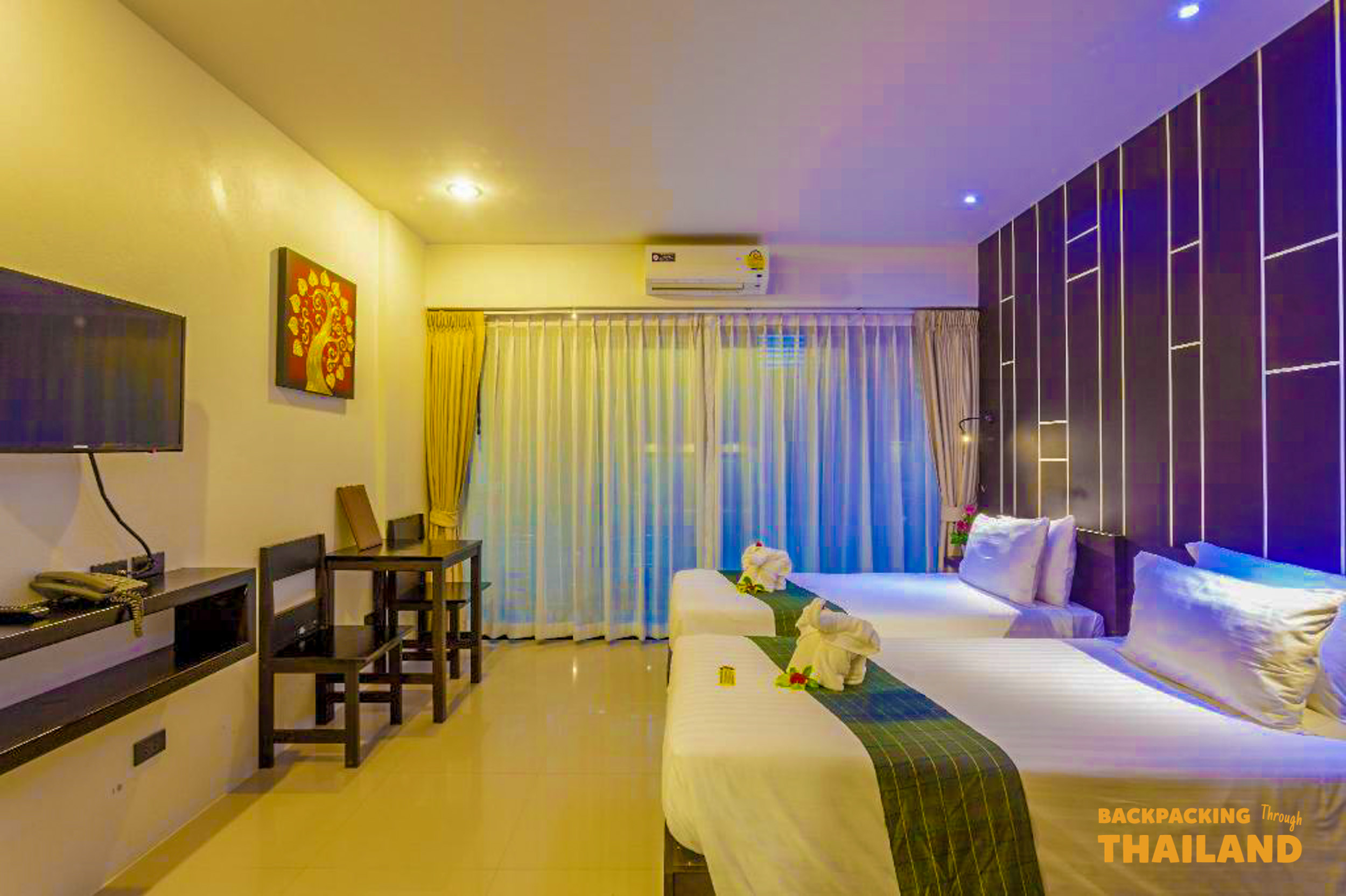 Twin bedroom at Ao Nang hotel for backpackers.