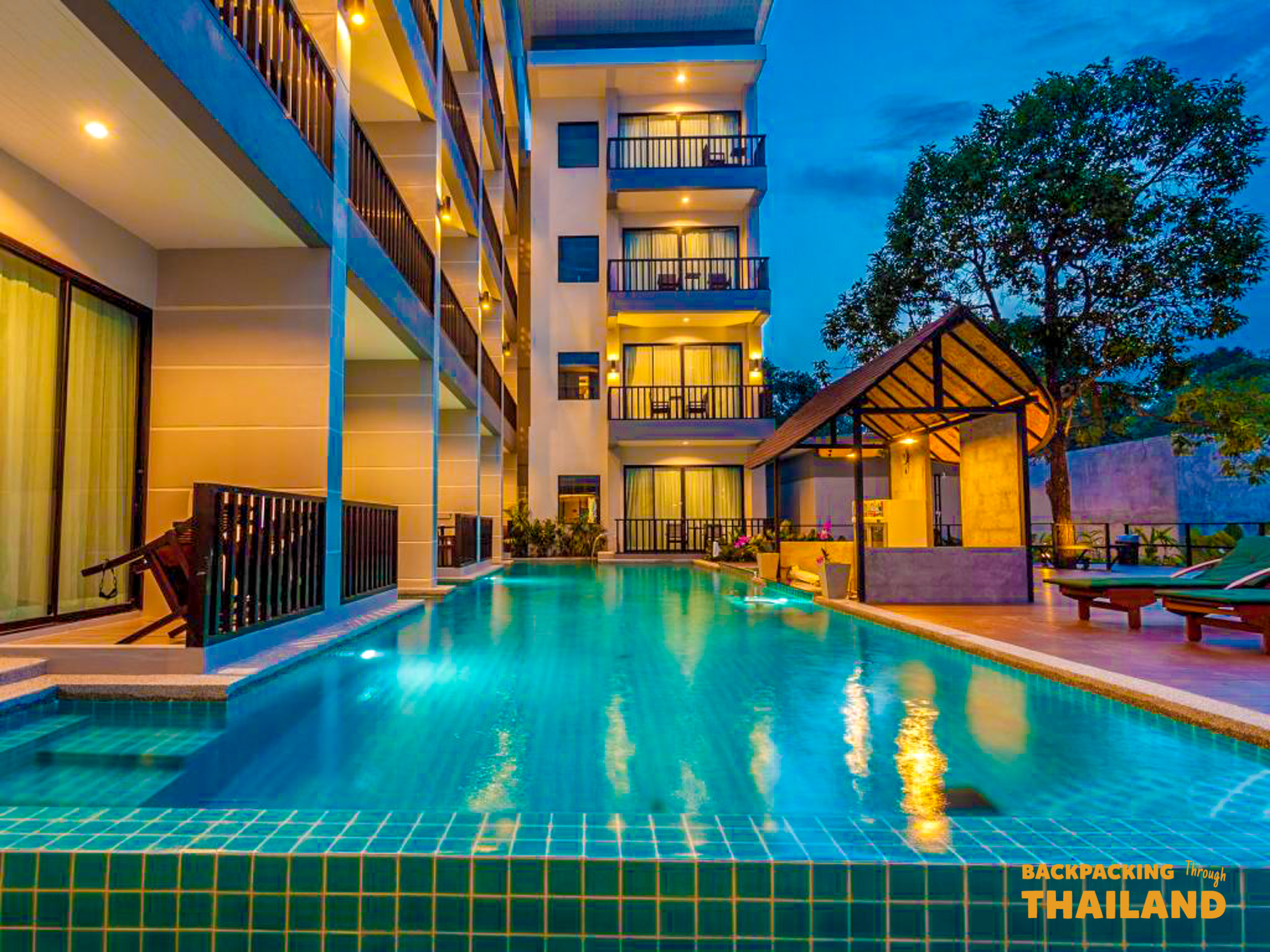 Night pool view at Ao Nang hotel.